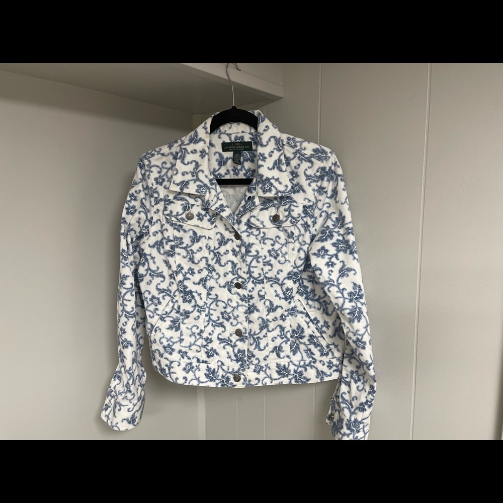 Lauren Ralph Lauren denim blue floral print button front jean jacket